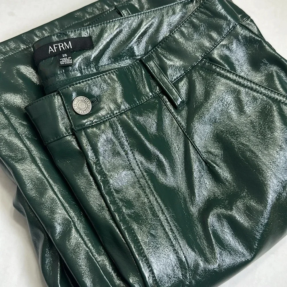 AFRM Wynn Wide Leg Pants Faux Leather Womens Size 25 High Waist Dark Green